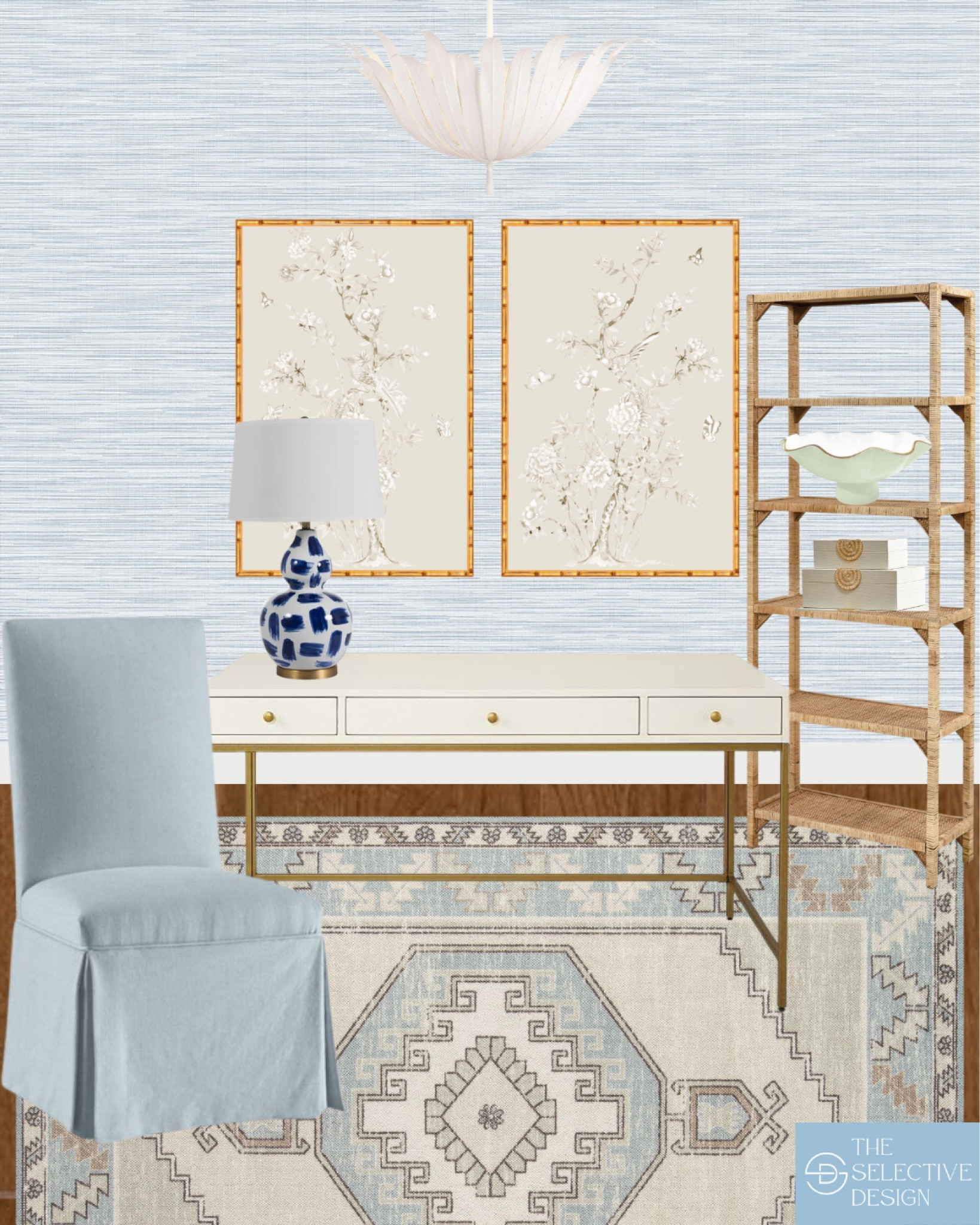 A classic blue and white home office design 😍

classic contemporary home decor, southern home decor, southern traditional home decor, timeless decor, timeless home decor, classic home decor, traditional home decor, elegant home decor, Grandmillennial home decor, classic home, traditional home, timeless home, classic office, home office, timeless office, office design, coastal home office, Grandmillennial home office, chinoiserie art, chinoiserie print, neutral chinoiserie, office bookshelf, bookcase, woven bookcase, blue oushak rug, affordable rug, Aztec rug, white desk, classic desk, blue desk chair, blue dining chair, blue Slipcovered chair, blue and white lamp, office decor, office design, office inspo, office inspiration office moodboard, blue wallpaper 

#LTKStyleTip #LTKHome #LTKFindsUnder100