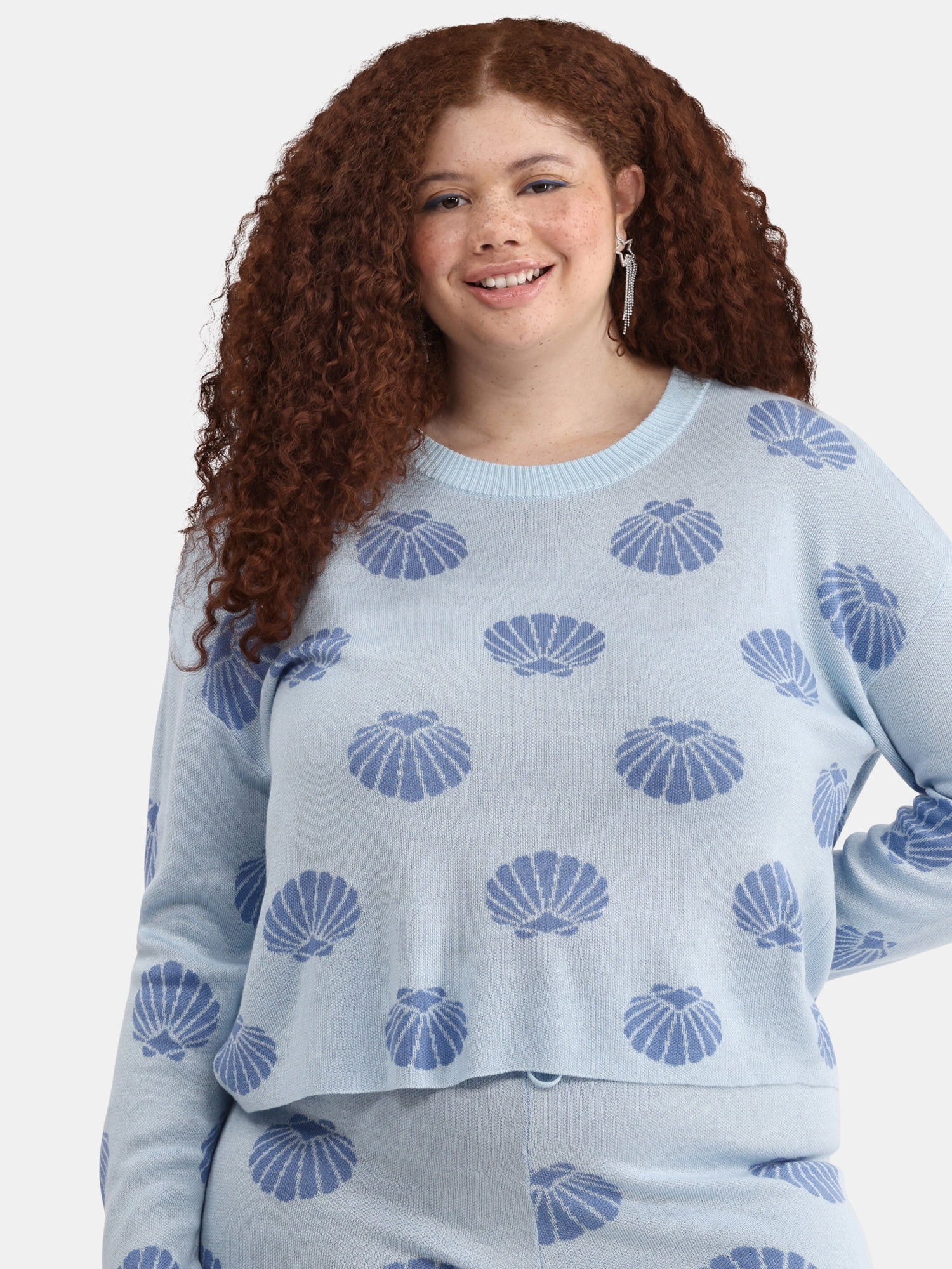 No Boundaries Intarsia Knit Top Coverup with Long Sleeves, Women's - Walmart.com | Walmart (US)