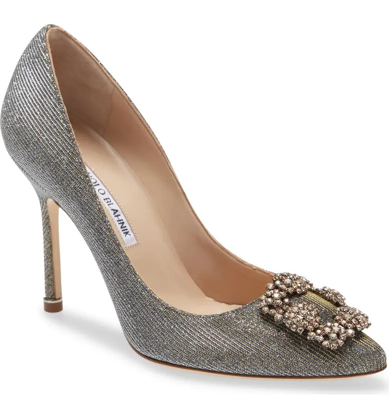 Manolo Blahnik Hangisi Crystal Buckle Metallic Pump | Nordstrom | Nordstrom