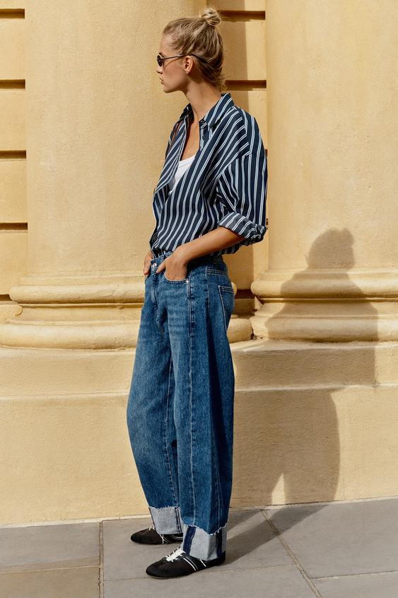 Zara - Z1975 Mid-Rise Baggy Cuffed Jeans - Blue - 27 (Us 4) - Woman | Zara US