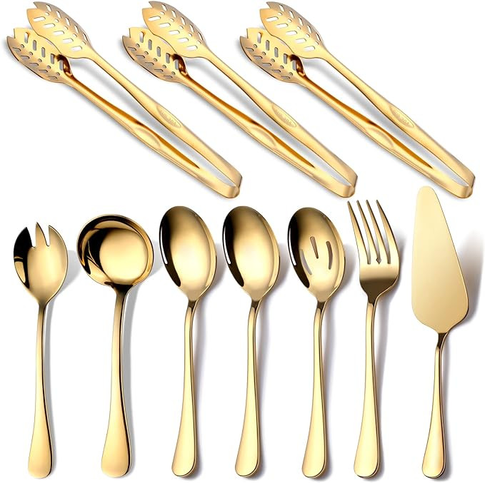 Gold Serving Utensils, OGORI 10-Piece Polished Stainless Steel Gold Serving Utensils Set Include ... | Amazon (US)