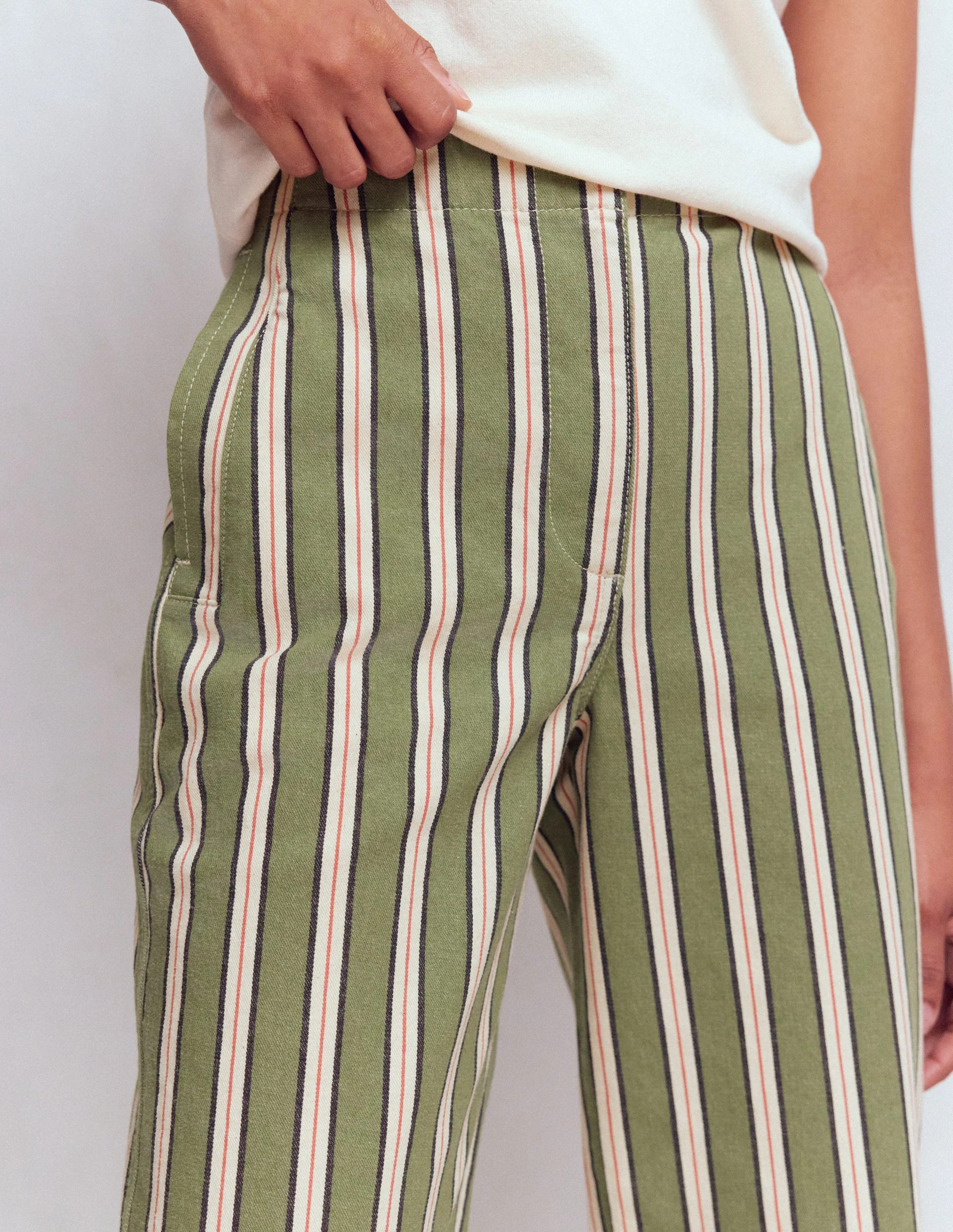 Barrel Leg Chino Pants-Green, Navy, Pink Stripe | Boden (US)