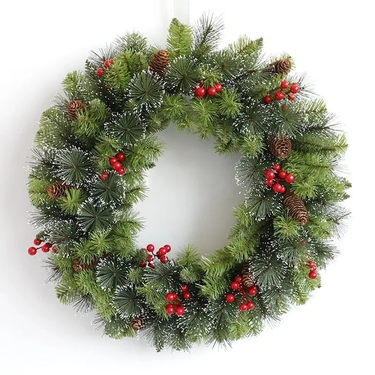 Farship Christmas Wreaths for Front Door 17" Winter Christmas Wreath with Red Berries, Christmas ... | Walmart (US)