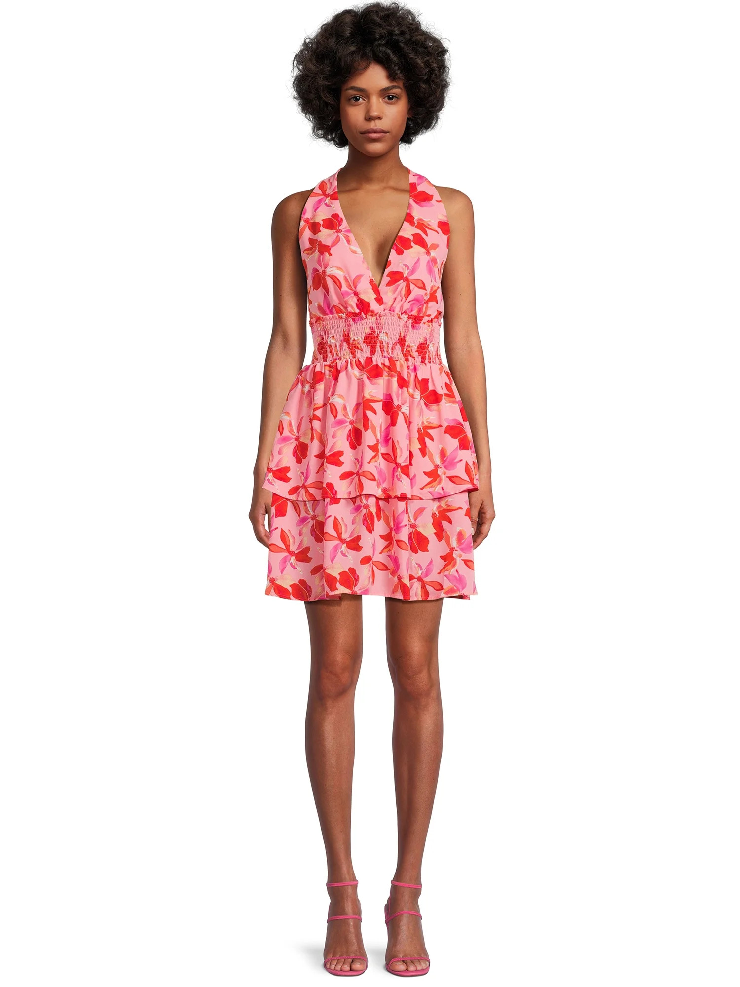 Madden NYC Juniors Plunge Halter Dress with Tiered Skirt - Walmart.com | Walmart (US)