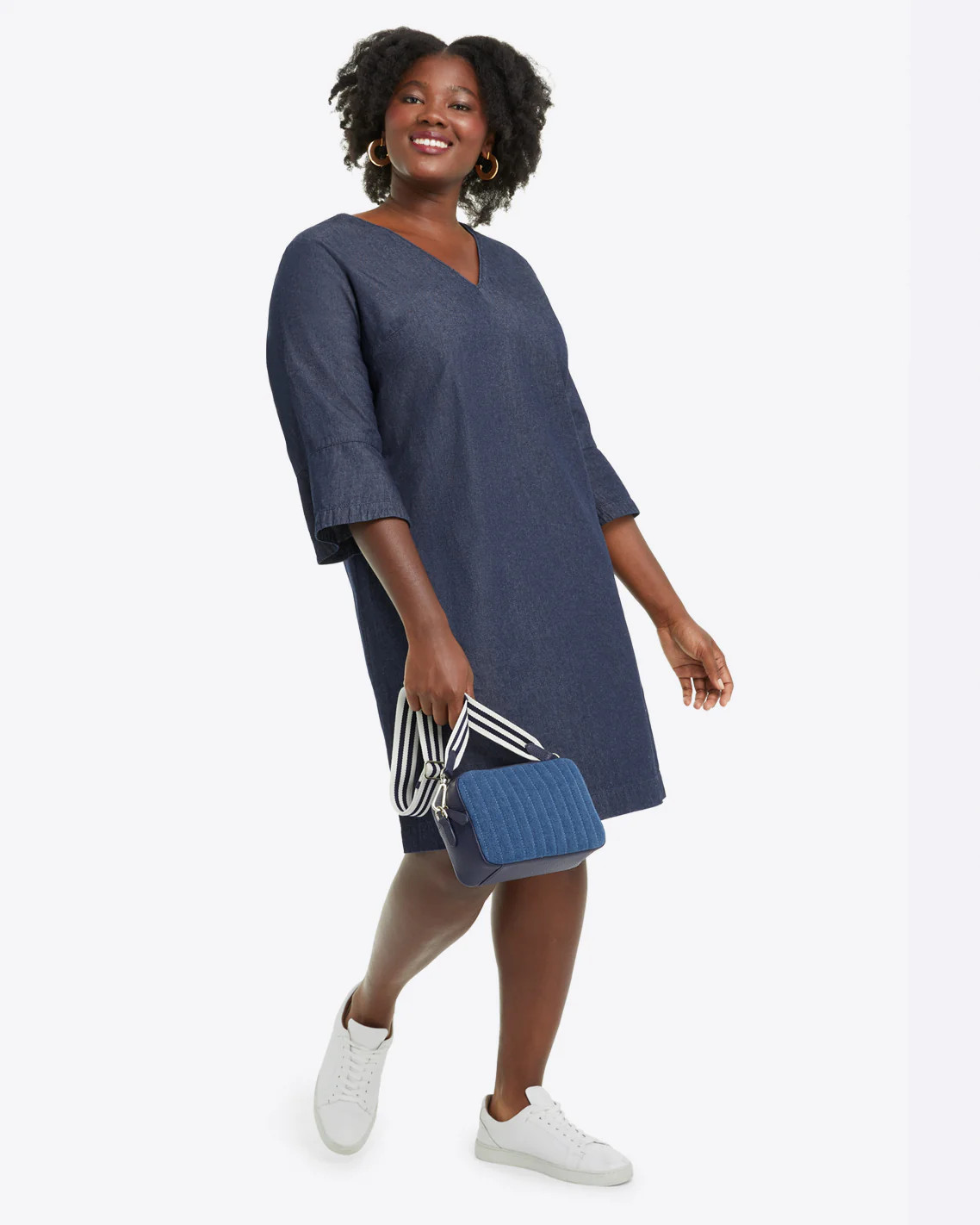 V-Neck Shift Dress in Chambray | Draper James (US)