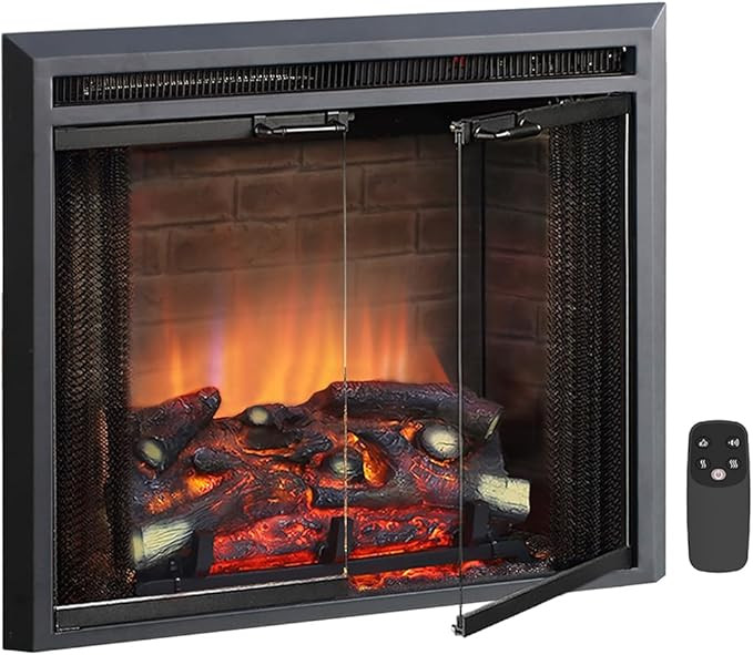 PuraFlame Klaus Electric Fireplace Insert with Fire Crackling Sound Glass Door and Mesh Screen, 7... | Amazon (US)