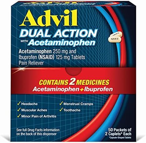 Advil Dual Action Coated Caplets with Acetaminophen, 250 Mg Ibuprofen and 500 Mg Acetaminophen Pe... | Amazon (US)