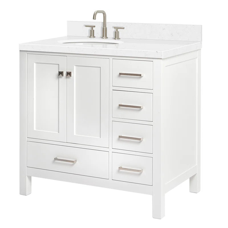 ARIEL Cambridge 36.25 Single Sink Bathroom Vanity with Man-Made Stone Top-Oval | Wayfair North America
