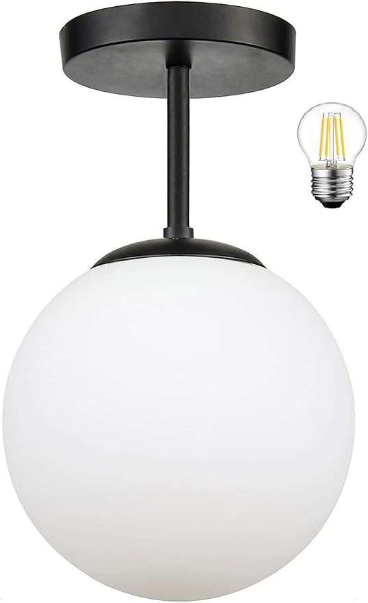 Mid Century Modern Globe Semi Flush Mount Ceiling Light Fixture, Frosted Glass with Black Finish,... | Amazon (US)