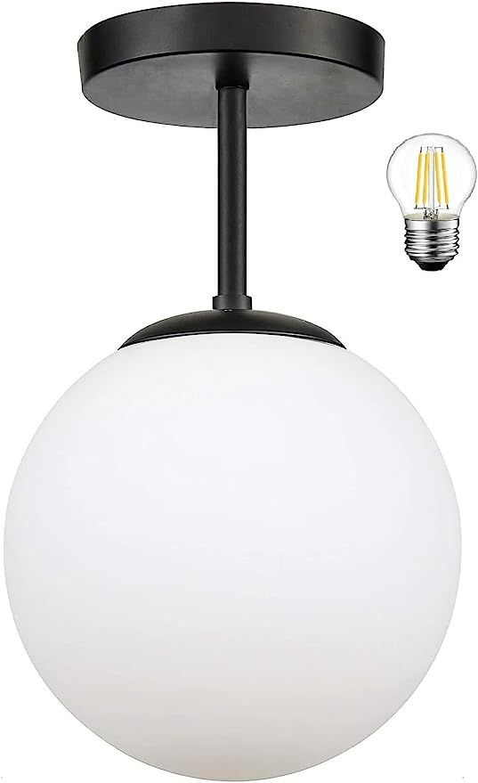 Mid Century Modern Globe Semi Flush Mount Ceiling Light Fixture, Frosted Glass with Black Finish,... | Amazon (US)