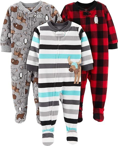 Simple Joys by Carter's Baby and Toddler Boys' 3-Pack Loose Fit Fleece Footed Pajamas | Amazon (US)