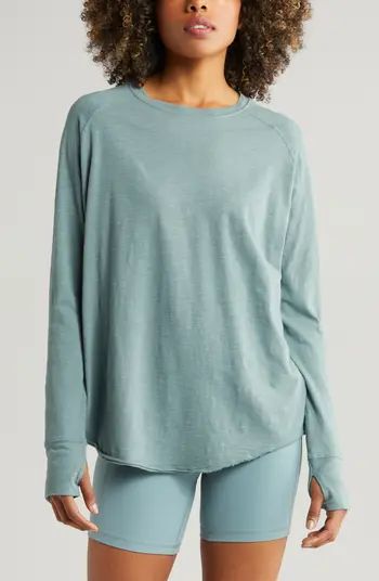 Zella Relaxed Long Sleeve Slub Jersey T-Shirt | Nordstrom | Nordstrom