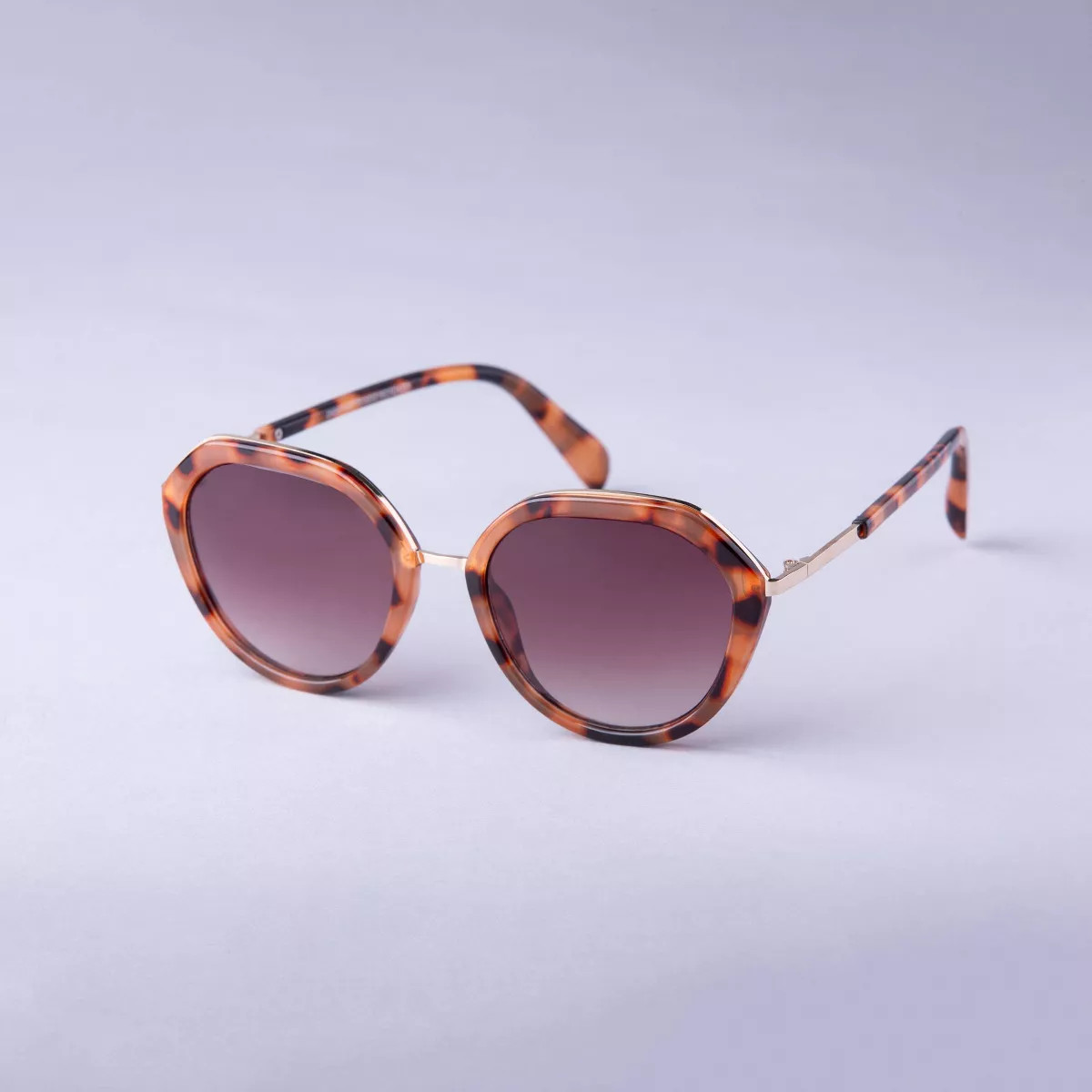 Women's Angular Round Tortoise Shell and Metal Sunglasses - A New Day™ Brown | Target