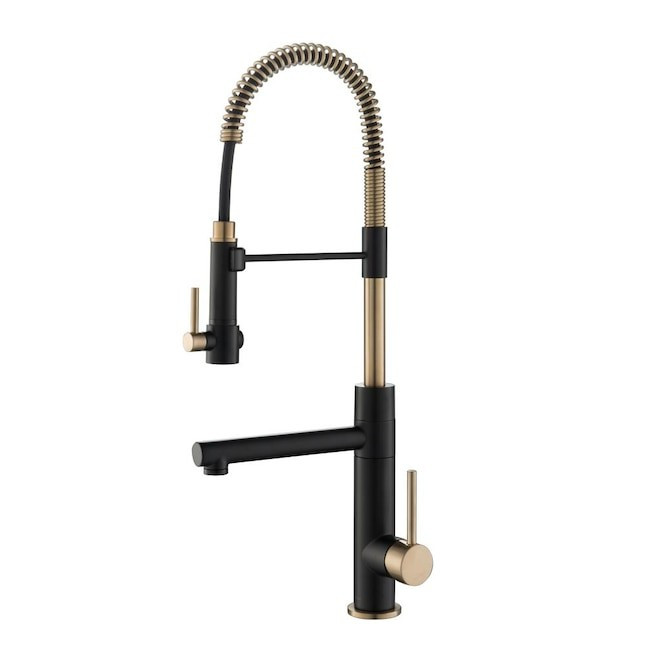 Kraus Artec Pro Black Stainless/Brushed Gold 1-Handle Deck-Mount Pull-Down Handle Kitchen Faucet ... | Lowe's