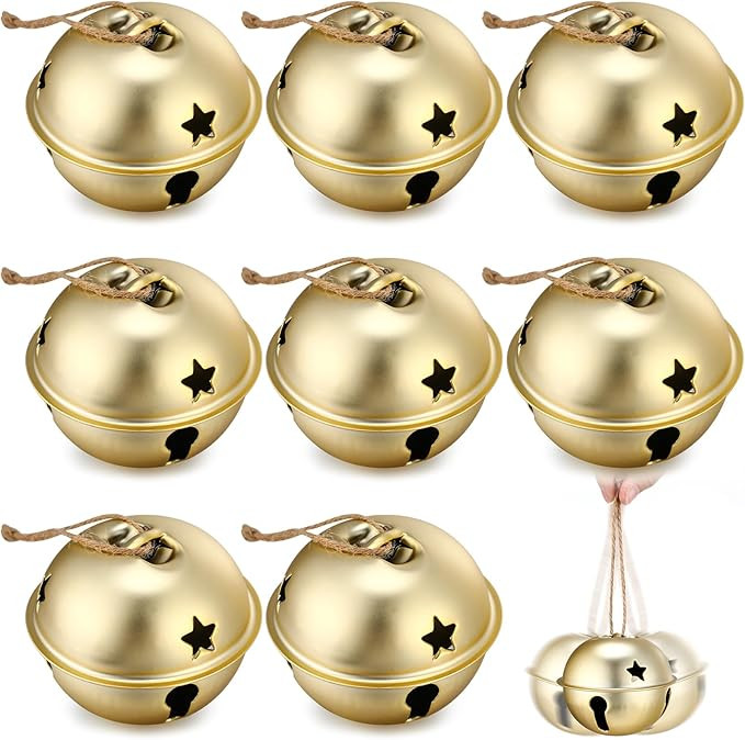 Zhengmy 8 Pcs Jumbo 3.15'' Christmas Star Cutouts Bells for Craft Large Bells Xmas Ornament Chris... | Amazon (US)