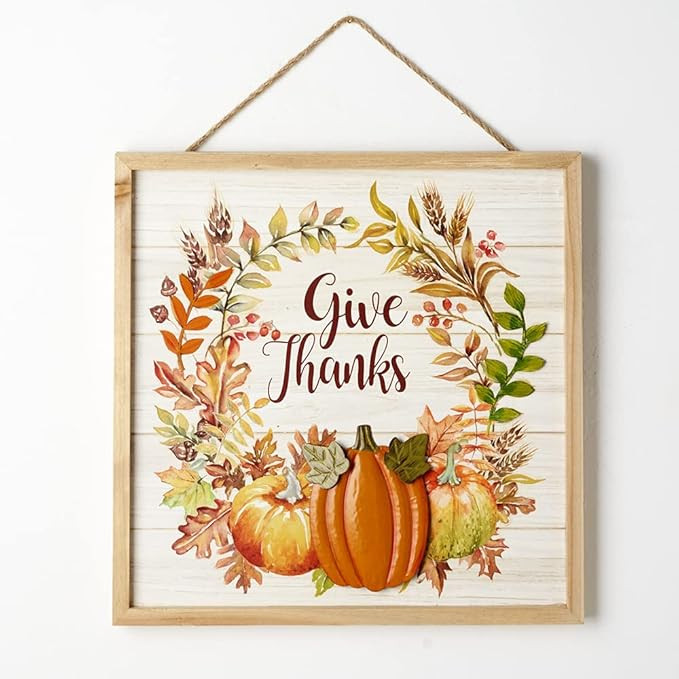Eternhome Metal Pumpkin Sign Give Thanks Wall Decor Wood Thanksgiving Signs Vintage Harvest Festi... | Amazon (US)