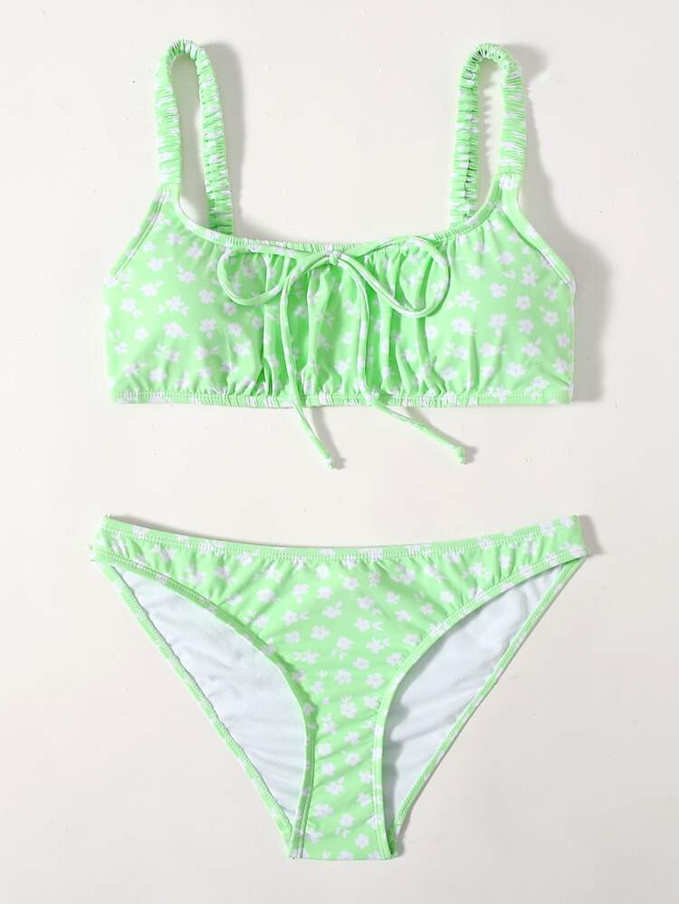 Ditsy Floral Tie Front Bikini Swimsuit | SHEIN