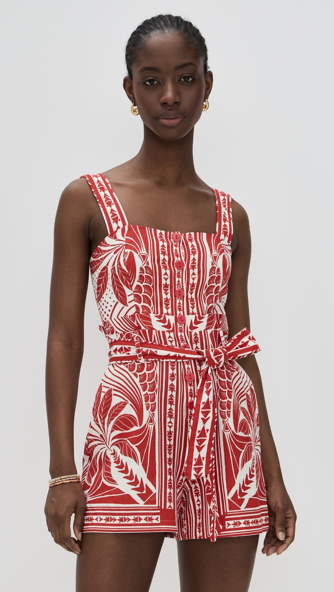 Monochrome Elegance Scarf Red Romper | Shopbop