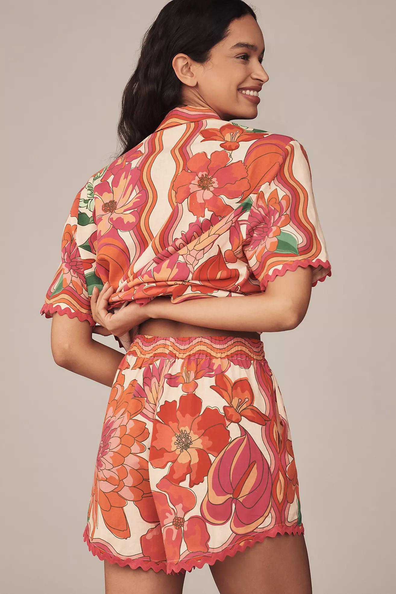 Farm Rio Spring Affair Linen-Blend Pull-On Shorts | Anthropologie (US)