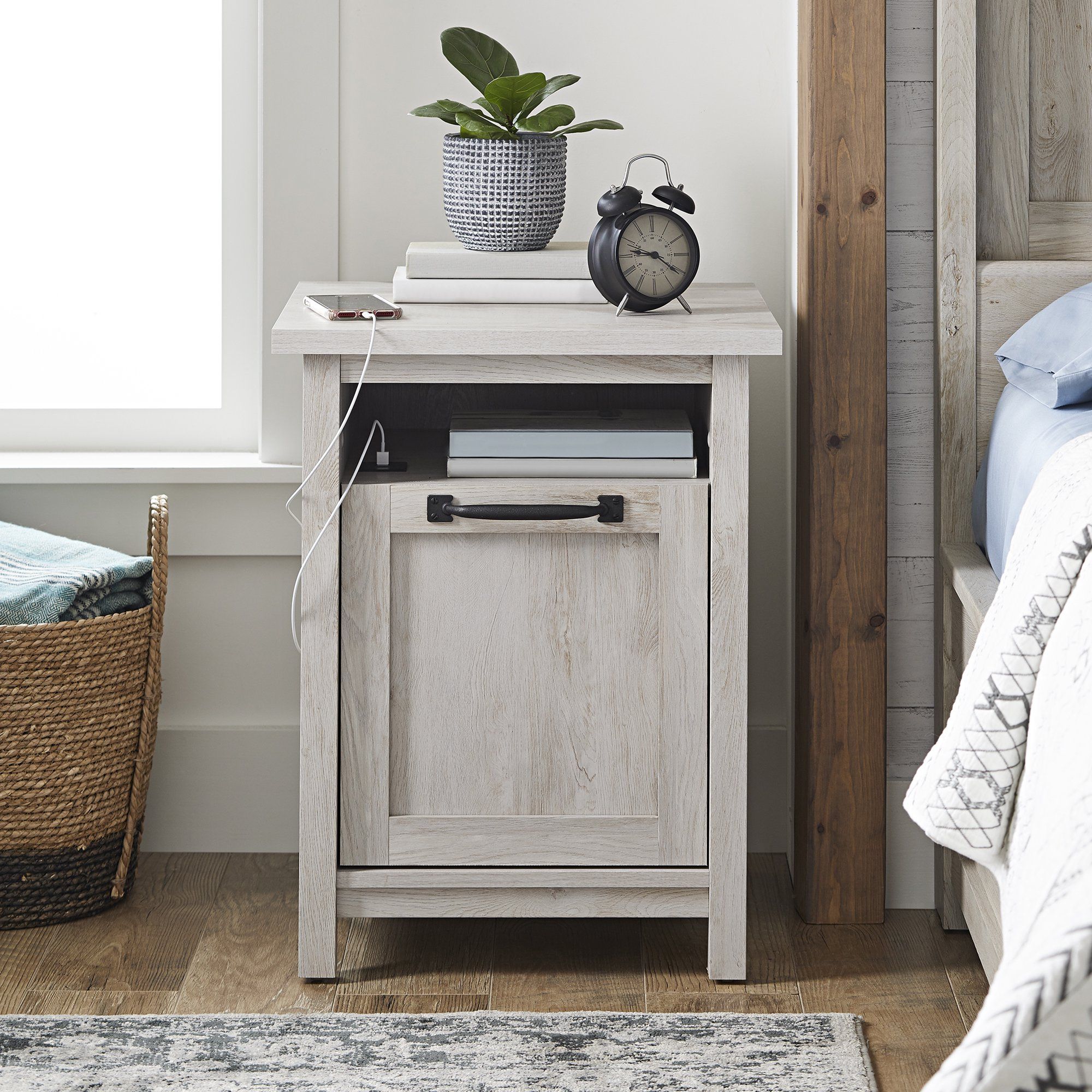 Better Homes & Gardens Modern Farmhouse USB Nightstand, Rustic White | Walmart (US)