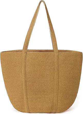 Beach Bag, Straw Beach Bags for Women Foldable Packable Beach Tote Bag Lightweight Large Shoulder... | Amazon (US)