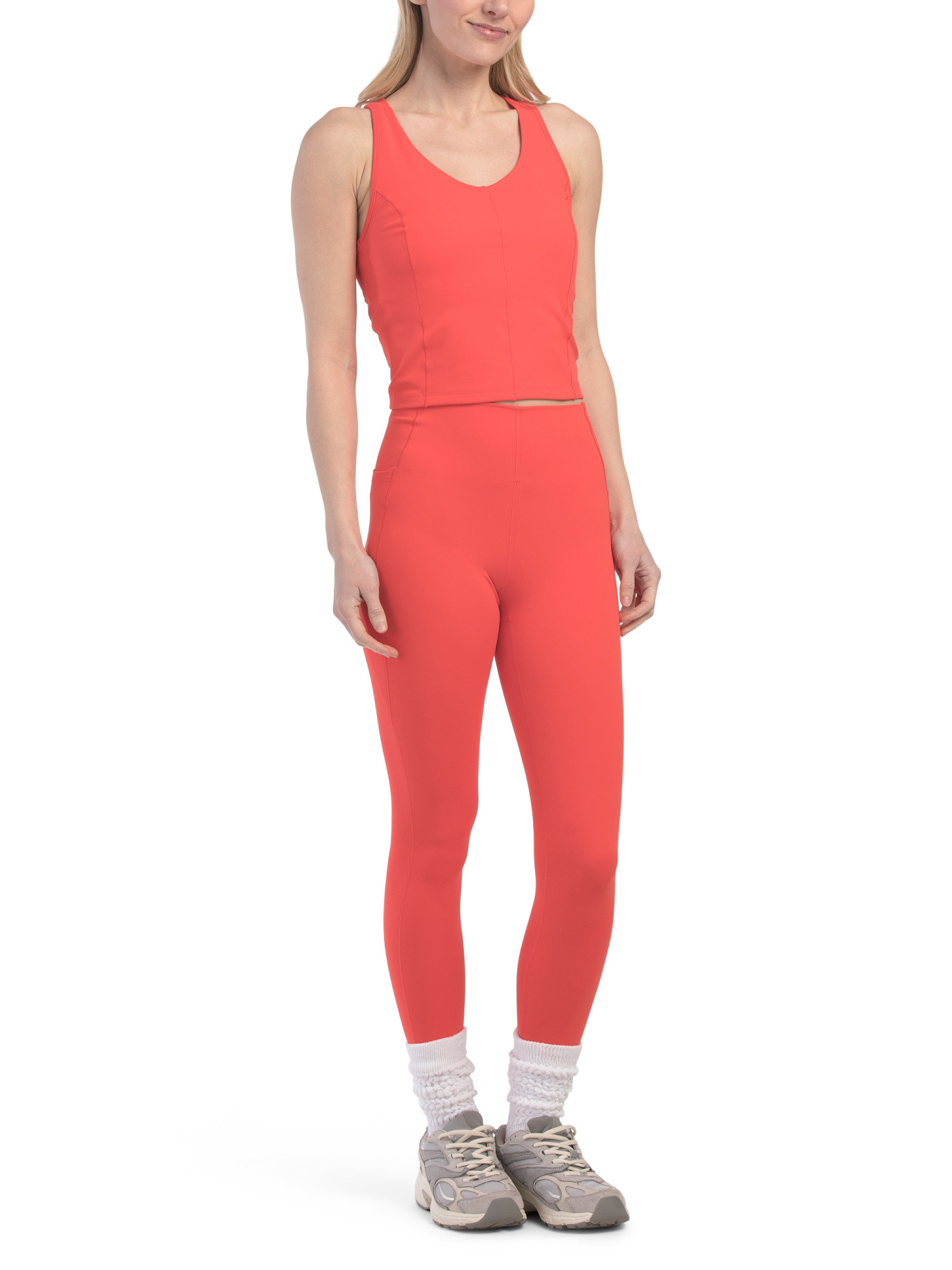 2pc Racerback Cropped Tank Top And Leggings Set | TJ Maxx