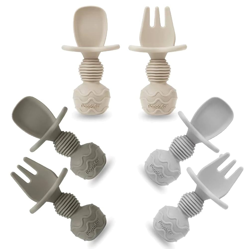PandaEar 6 Pack Silicone Baby Spoons and Fork Feeding Set- Anti-Choke First Self Feeding Utensils... | Amazon (US)
