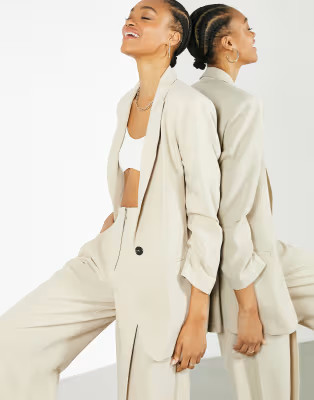 ASOS EDITION oversized longline blazer in stone | ASOS (Global)