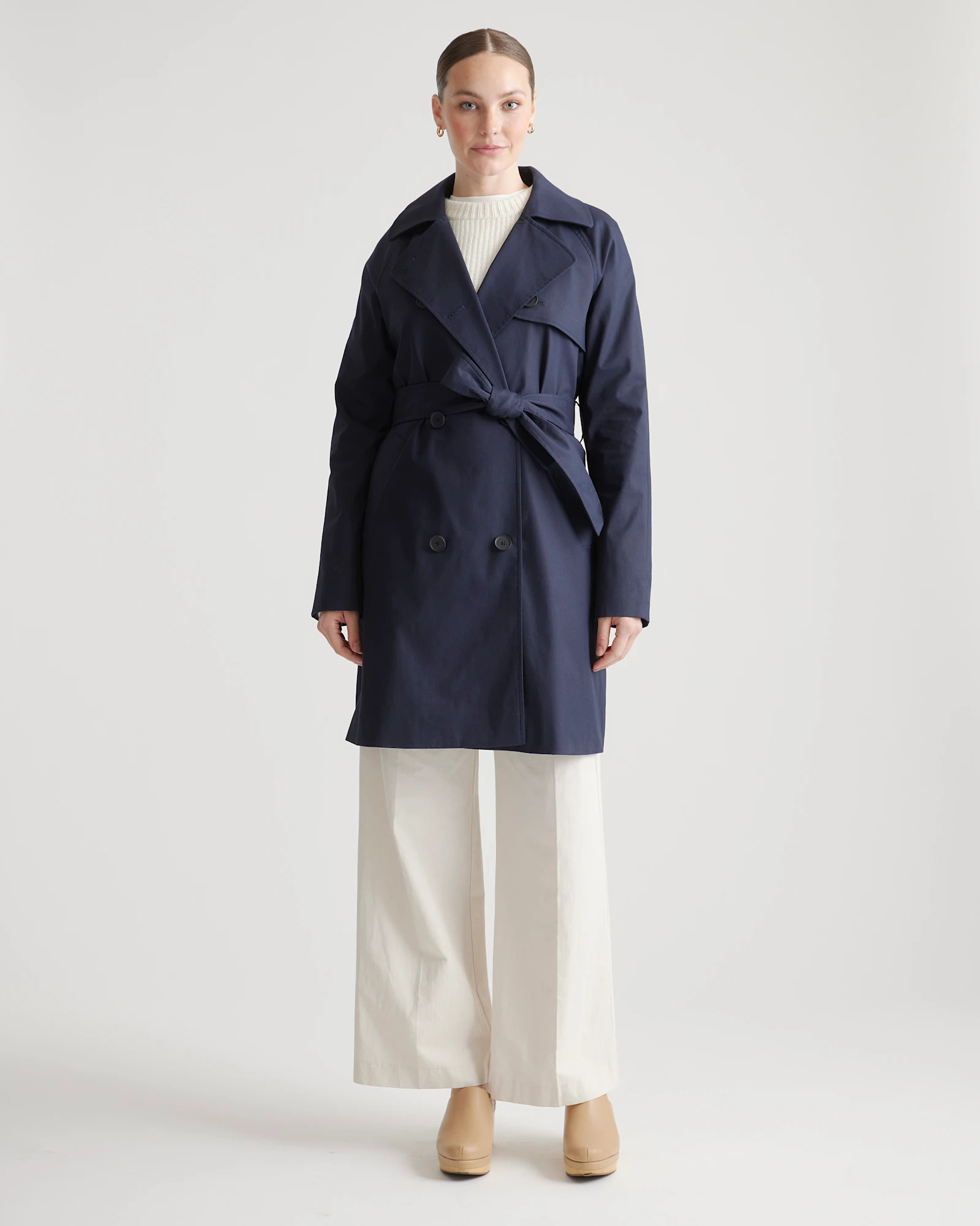 Quince | Women's Comfort Stretch Trench Coat in Midnight Black, Size XL, Organic Cotton | Quince