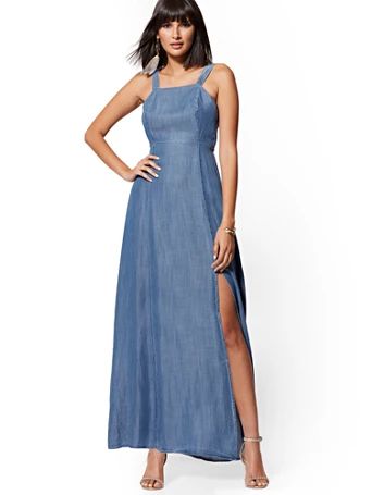 Ultra-Soft Chambray Maxi Dress - Heart Breaker Blue | New York & Company