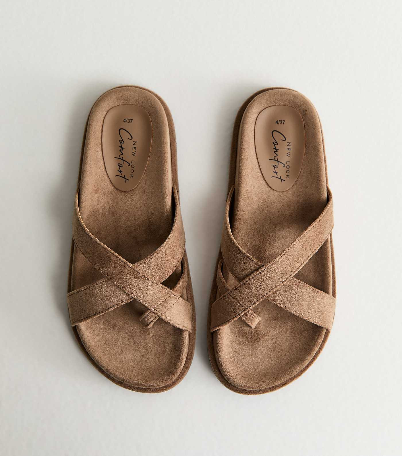 Light Brown Faux Suede Toe Loop Flat Sandals | New Look | New Look (UK)