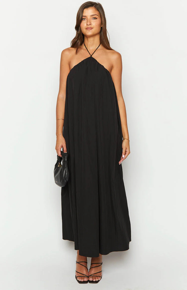 Ziggy Black Halter Neck Maxi Dress | Beginning Boutique (US)
