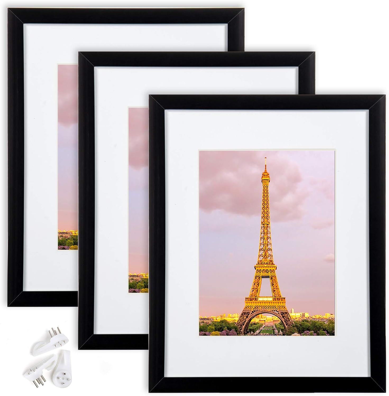 upsimples 8.5x11 Picture Frame Set of 3, Made of High Definition Glass for 6x8 with Mat or 8.5x11... | Amazon (US)