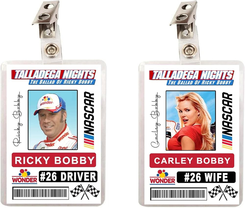 Talladega Nights Ricky Bobby & Carley Bobby Race Car Driver ID Badges Costume Prop | Amazon (US)
