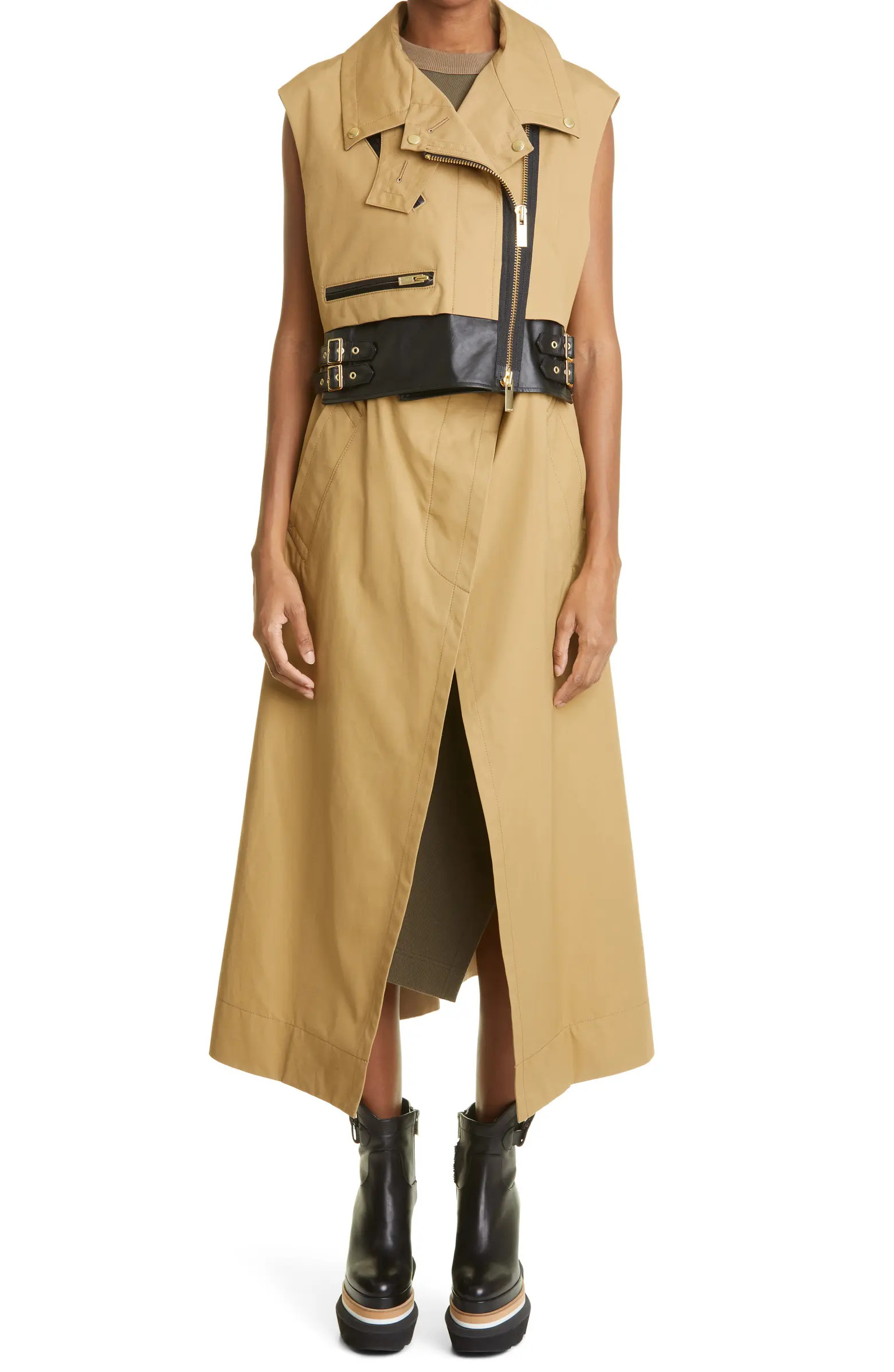 Sacai Sleeveless Asymmetric Cotton Trench Coat | Nordstrom | Nordstrom