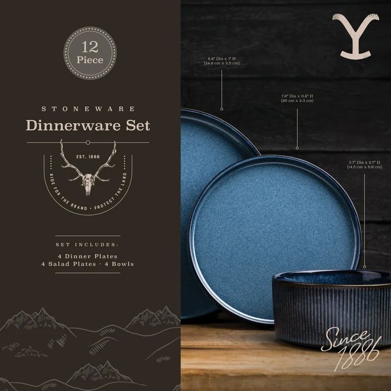 Yellowstone 12-Piece Ceramic Dinnerware Set, John Collection - Walmart.com | Walmart (US)