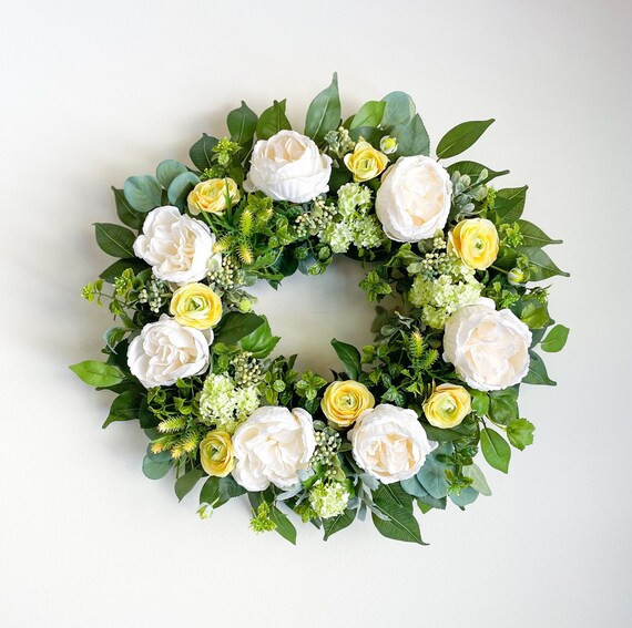 Yellow and White Spring Wreath Spring Cabbage Rose Wreath | Etsy | Etsy (US)