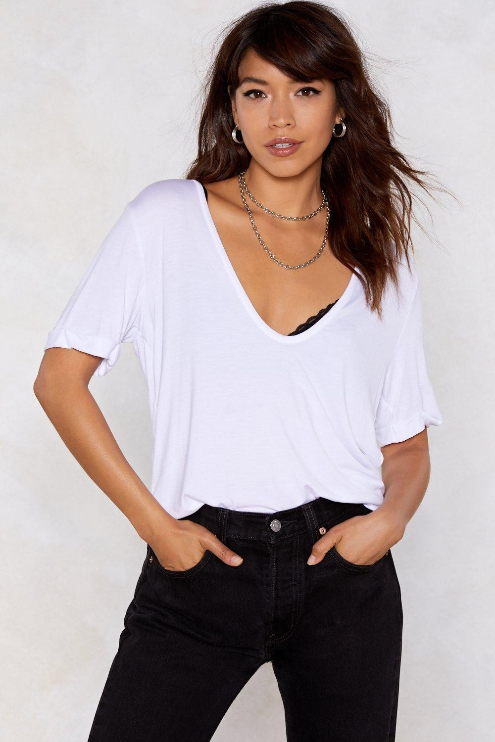 Womens Plunging Scoop Neckline T-Shirt - White | NastyGal (US & CA)