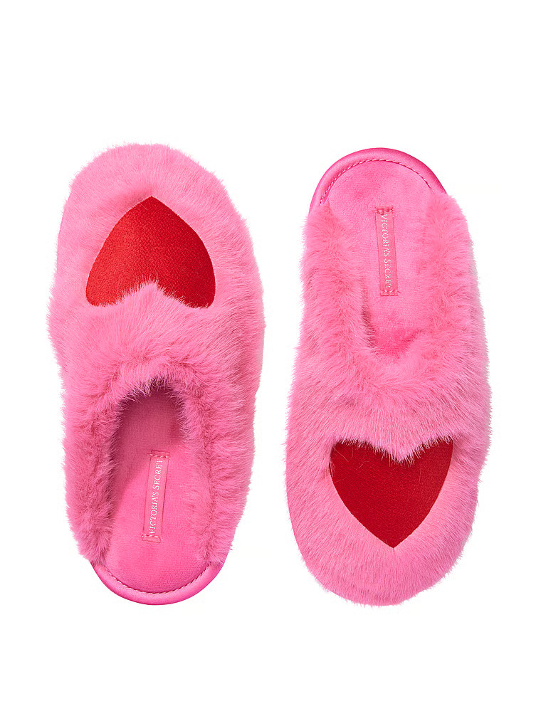 Buy Luxe Plush Closed-Toe Slippers, Pink With Red Heart - Order Slippers online - Victoria's Secr... | Victoria's Secret (US / CA )