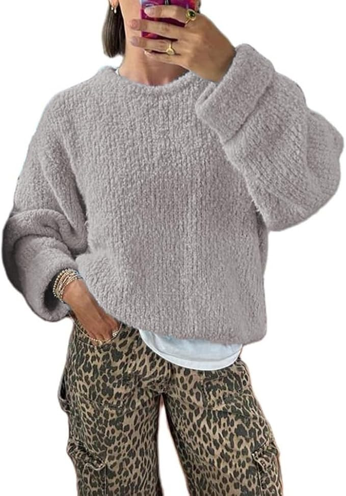 Bocymolay Women Soft Chunky Knit Sweater Crew Neck Pullover Sweater Loose Fit Long Sleeve Tops Fa... | Amazon (US)