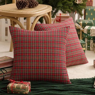 Set of 2 Red and Green Christmas Plaid Throw Pillow Covers - Scottish Tartan Cushion Case | Wayfair Professional