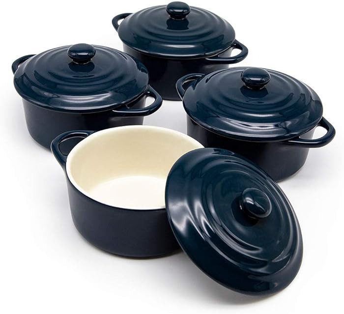 Kook Ceramic Mini Cocotte Set, Small Casserole Dishes with Lids and Handles, Individual Baking Ra... | Amazon (US)
