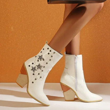 YOTAMI Womens Shoes Women s Plus Size Studded Fashion Boots Super High Heel Snake Pointed Booties Wh | Walmart (US)