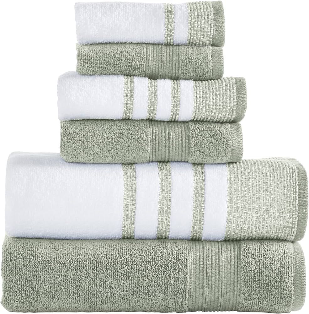 Modern Threads 6 Piece Set, 2 Bath Towels, 2 Hand Towels, 2 Washcloths, Quick Dry White/Contrast ... | Amazon (US)