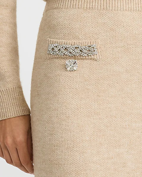 Rhinestone Embellished Midi Sweater Skirt | Express