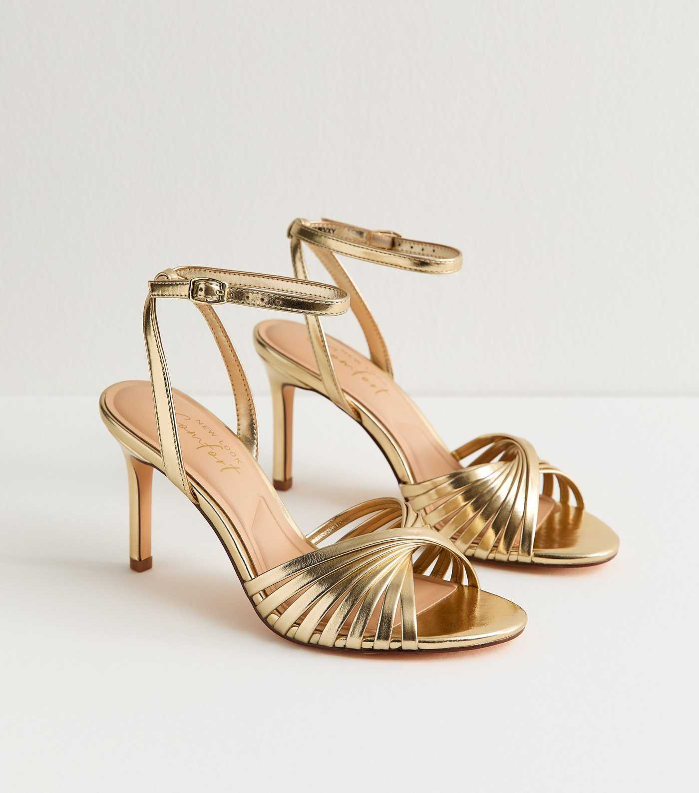 Gold Twisted Vamp Heel Sandals | New Look | New Look (UK)