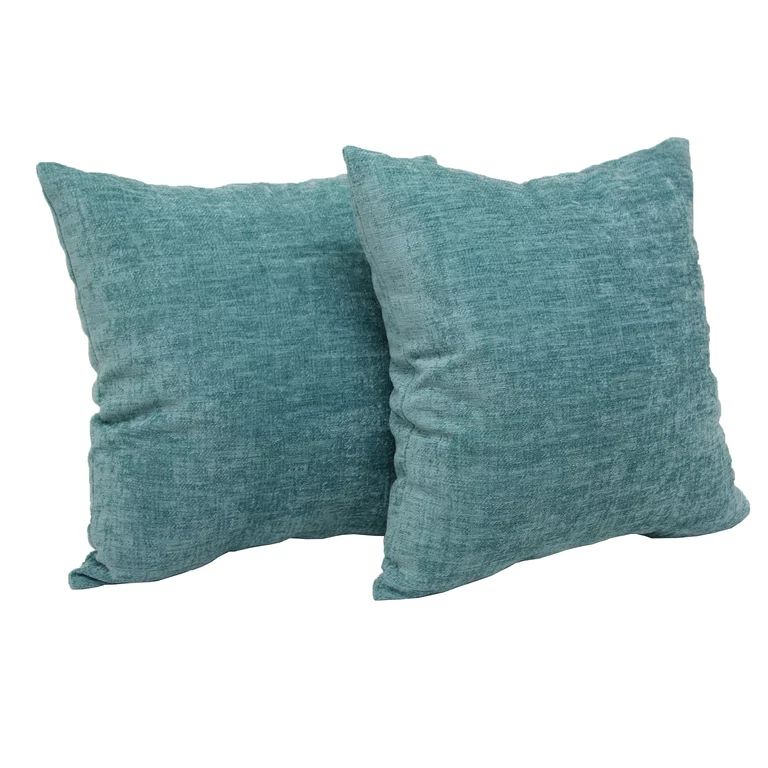Mainstays Chenille Decorative Square Throw Pillow, 18" x 18", Teal, 2 Pack | Walmart (US)