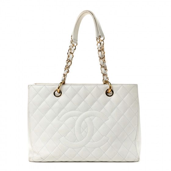 CHANEL Caviar Quilted Grand Shopping Tote GST White | Fashionphile