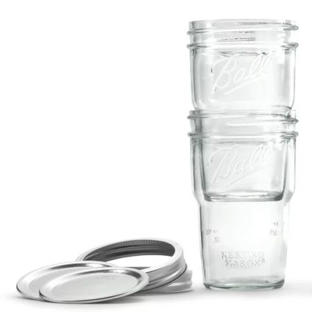 Ball Nesting Mason Jar Set with Lids & Bands for Canning or Drink ware, Wide Mouth, Pint, 4-Pack