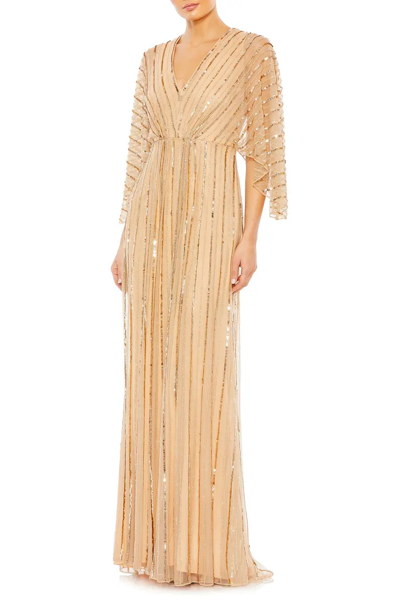Beaded Stripe Mesh A-Line Gown | Nordstrom